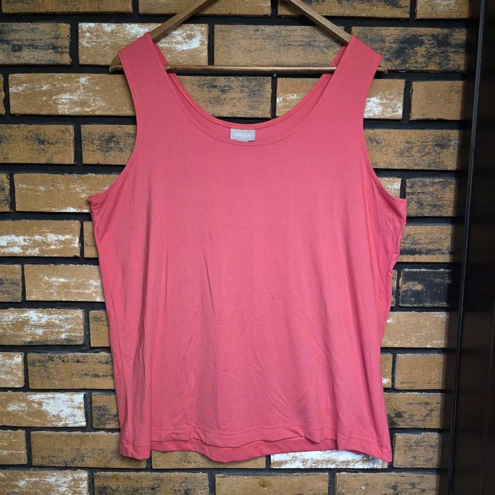 Chico's Sz 3 Pink Salmon Tank Top Nylon Stretch Scoop Neck Shell XL 14/16